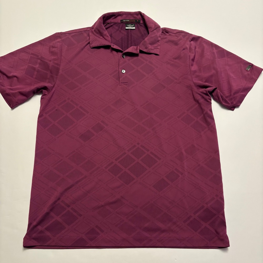 Tiger Woods Collection Polo Shirt Mens Small Purple Dri-FIT Geometric Golf Top
